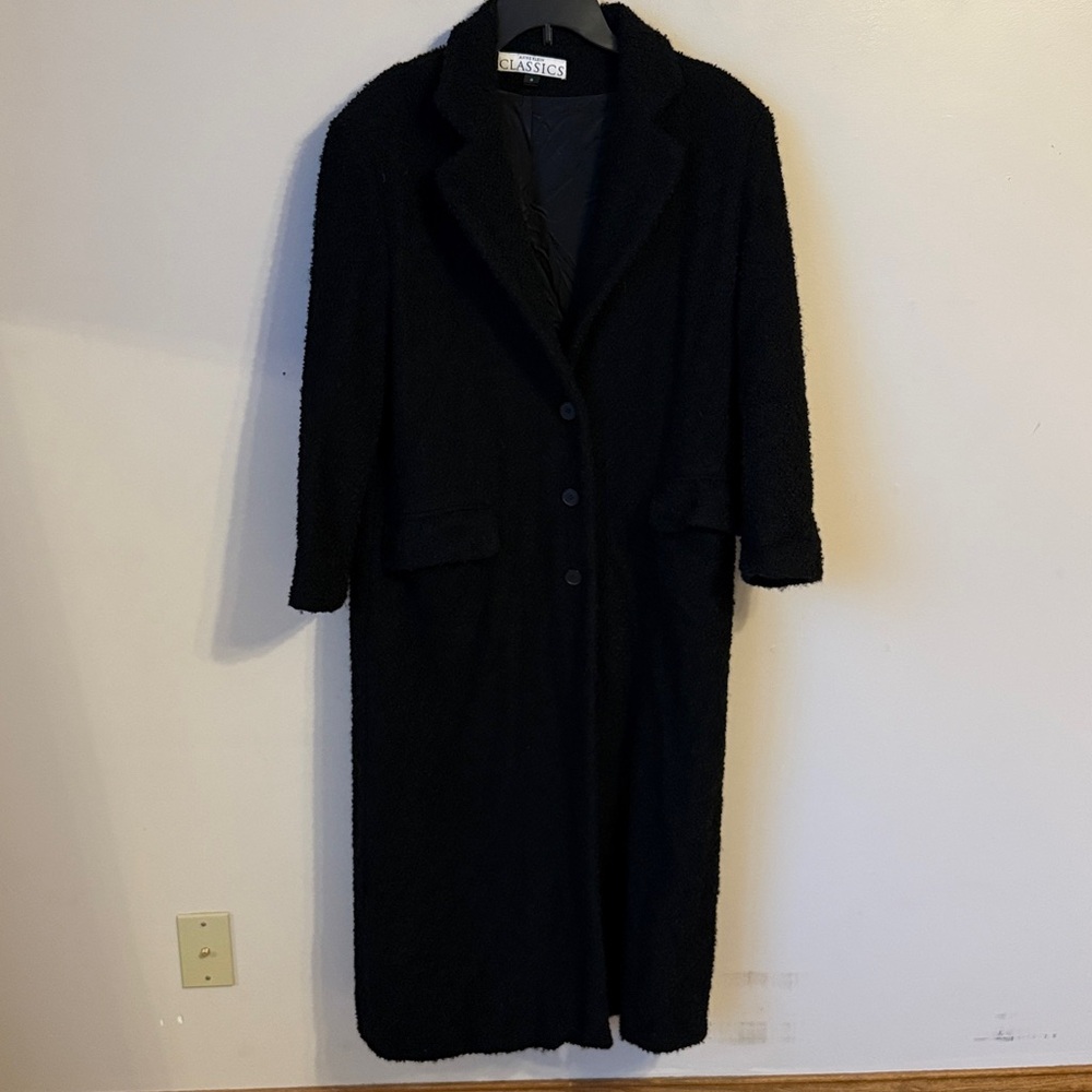 Vintage Anne Klein Black Wool Blend Car Coat Trenchcoat Size‎ 8 Made in USA